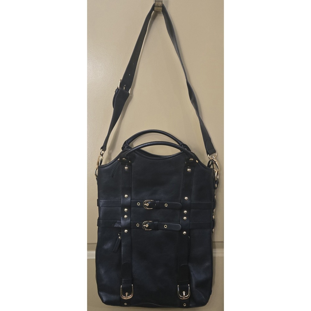 Rare Vtg Sony VAIO Black Leather Laptop Tote Edgy Goth Rocker X body Convert Bag